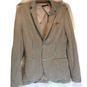 Zara Linen Blend Unstructured Seersucker Academia Blazer Neutral Beige size XL